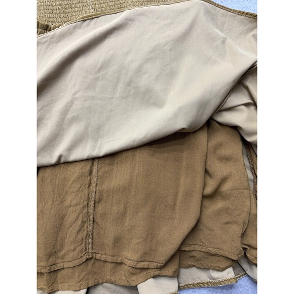 Free People Dress Womens Large Mustard Velvet Smocked Puff Sleeve Lace Up Back - Picture 11 of 15